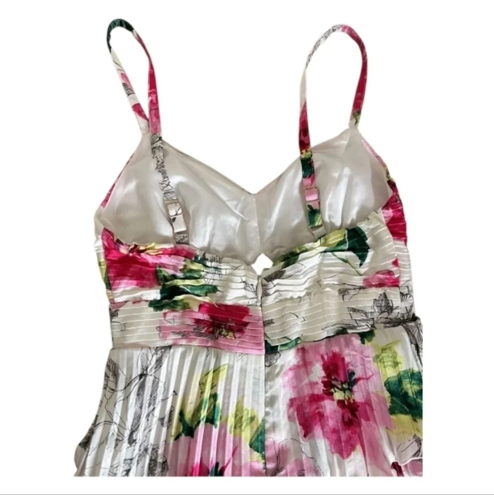 Abercrombie & Fitch Giselle Pleated Tiered Maxi Dress Satin White Floral Sz LP